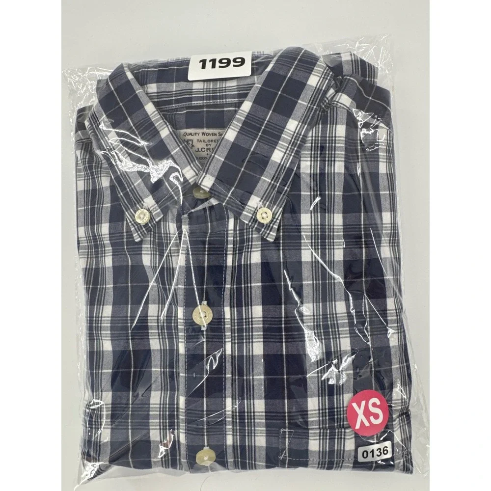 J. Crew Tailored Quality‎ Woven Shirts Mens XS Blue Plaid Long Sleeve Cotton